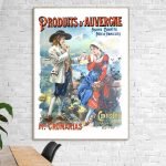 Affiche vintage représentant le Lac Chambon en Auvergne avec une scène bucolique.