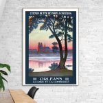 Affiche vintage du Chemin de fer de l'Orléans, représentant la cathédrale d'Orléans au coucher du so.