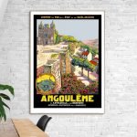 Affiche vintage de la côte basque avec vue sur Angoulême, mettant en valeur le patrimoine et le char.