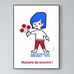 Affiche vintage des Jeux Olympiques Grenoble 1968 avec une illustration de style rétro.