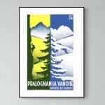 Affiche vintage représentant le lac et la montagne Revard à Aix-les-Bains, style rétro avec couleurs.