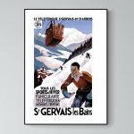 Affiche vintage d'Aix les Bains et Revard, illustrant le ski et les sports d'hiver dans la région.