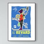 Affiche vintage Revard avec sports d'hiver à Aix-les-Bains, mettant en valeur la station et ses acti.