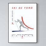 Affiche vintage ski de fond aux Saisies, style rétro et sportif.
