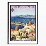 Affiche vintage du tourisme en Syrie avec vue sur le port de Beyrouth.