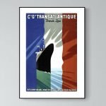 Affiche vintage de combat naval avec sous-marin et drapeau français.