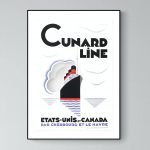 Affiche vintage de la ligne de combat maritime Cunard, États-Unis et Canada.