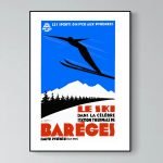 Affiche vintage de ski dans les Pyrénées, station BAREGES, style rétro.