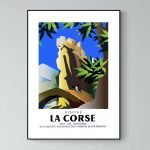 Affiche vintage de la Corse Evisa avec paysage montagneux et forêt.