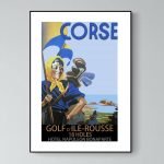 Affiche vintage Corse Evisa avec paysage et golfe, style rétro.