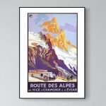 Affiche vintage de la route des Alpes dans les Alpes françaises.