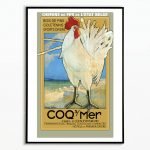 Poule vintage pour affiche de voyage à Ostende, Belgique.