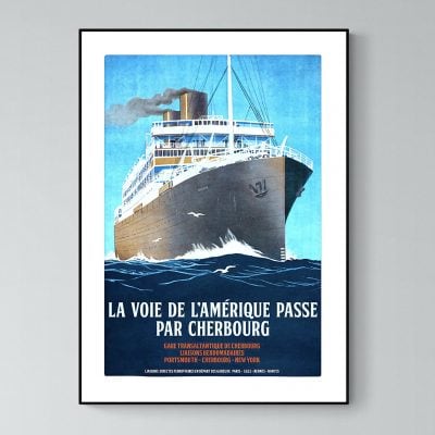 Affiche Bateau   Paquebot Voix Amerique Cherbourg