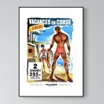 Affiche vintage promotion vacances en Corse à Evisa avec plage et nature.