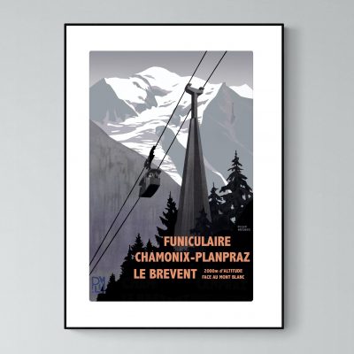 Affiche Alpes Chamonix Planpraz Brevent Funiculaire