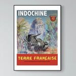 Affiche vintage de l'Indochine avec un tank dans la jungle.