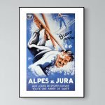 Affiche vintage Alpes Jura sports d'hiver, ski, montagne, hiver, santé.
