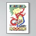 Affiche vintage de l'Asie Iran avec dragon et carte.