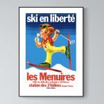 Affiche vintage promotion ski liberté Les Saisies, station de ski en Savoie, France.