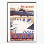Affiche vintage de Belgique Ostende avec vue sur la vallée de la Meuse. Idéal pour décoration murale.