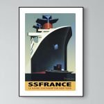 Affiche vintage de combat naval avec navire et porte-avions.