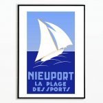 Voile vintage affiche Ostende, plage belge, décoration maritime, affiche rétro, décoration murale, a.
