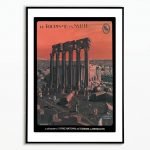 Affiche vintage représentant les ruines antiques en Syrie, évoquant le tourisme historique et cultur.