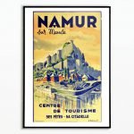 Affiche vintage Namur, illustration de la citadelle et du centre touristique de la ville.