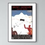 Affiche vintage Mont-Geneve Alpes, sports d'hiver, neige, montagne, ski, ski de fond, 6 mois de neig.