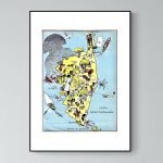 Affiche vintage de la Corse avec Evisa, illustrant la culture et les paysages de l'île.