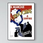 Affiche vintage Iran avec référence à l'Asie et à l'Indochine. Art rétro évoquant l'histoire et la c.