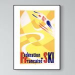 Affiche vintage de ski France avec logo de la Fédération Française de Ski, évoquant les sports d'hiv.
