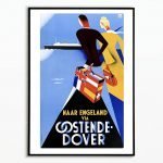 Affiche vintage voyage Ostende-Dover, illustration de deux voyageurs avec valises.