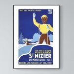 Affiche vintage ski Mont Blanc Alpes Megeve.