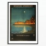 Affiche vintage de la ville d'Ostende en Belgique, mettant en valeur la plage et le front de mer la.