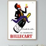Affiche vintage de champagne Billecart avec illustration élégante.