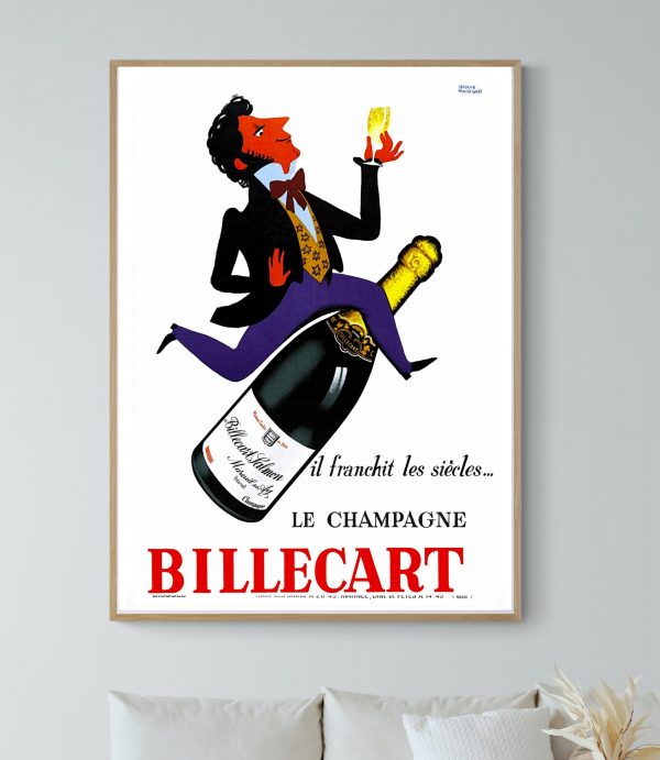 Affiche vintage de champagne Billecart avec illustration élégante.