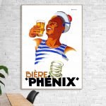 Affiche vintage de champagne Billecart avec un marin et une bouteille de champagne.