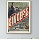 Affiche vintage de machines à coudre Singer pour décoration rétro et couture. Parfaite pour passionn.