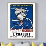 Panneau vintage Michelin Pneus vélo, affiche ancienne pour collection ou décoration rétro.