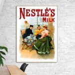 Affiche vintage Nestlé Milk, illustration rétro avec enfants en costume ancien, décoration d'époque,.
