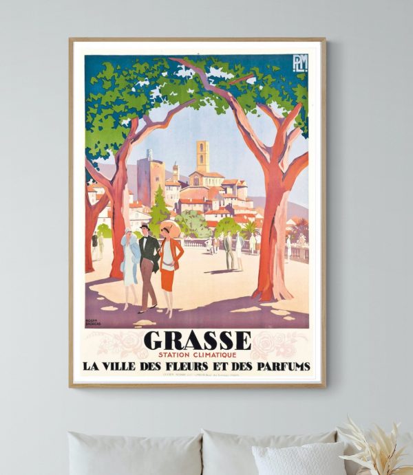 Affiche vintage Orangina dans un décor urbain en Provence. Illustration colorée de style rétro avec.