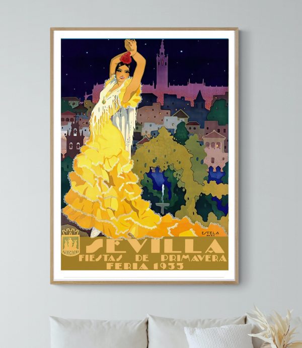 Affiche vintage Absinthe Bourgeois, style artistique coloré, représentant une danseuse flamenco dans.