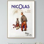 Affiche vintage de Nicolas, mettant en valeur un vin nectar et la tradition du Glouglou.