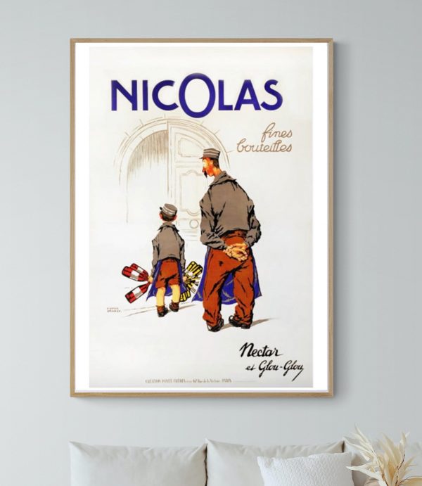 Affiche vintage de Nicolas, mettant en valeur un vin nectar et la tradition du Glouglou.
