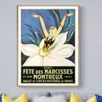 Affiche vintage Orangina pour la Fête des Narcisses à Montreux en 1931, illustrant une danseuse dans.