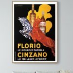 Affiche vintage Florio et Cinzano avec animaux stylisés, idéale pour décoration rétro.