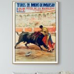 Affiche vintage de corrida à Dax en 1965, illustrant un torero affrontant un taureau lors de la fête.