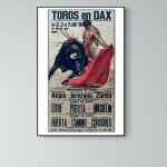 Affiche vintage de corrida de toros à Dax en 1965, avec torero et taureau en action.