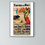 Affiche vintage de corrida à Dax en 1965 avec toreros et taureaux.